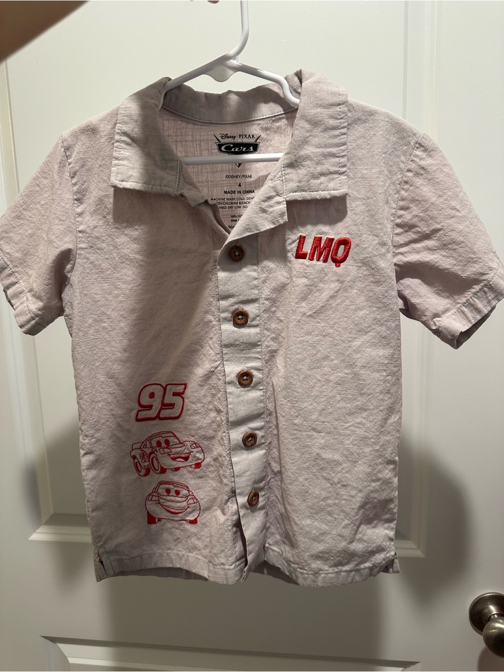Disney Pixar Cars Light Beige Short Sleeve Button-Down Shirt for Kids
